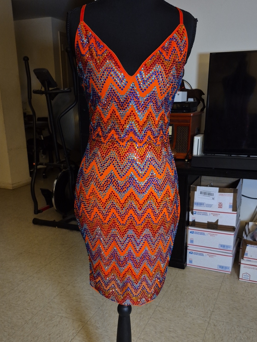 Banjul Orange Multicolor Sequin Zigzag Mini Dress